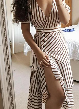 Распродажа платье prettylittlething миди в полоску на пуговицах