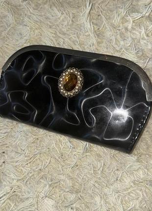 Кошелек,со стразами,с камнем ,элегантны,чёрный с разводами,клатч,чёрный