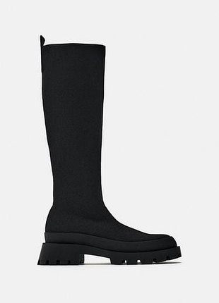 Ботинки чулки для девочки zara, 36,черные,с каблуком,чоботы,чулок,высокие, ткань, ботиночки, ботинки, зазора,ботинки
