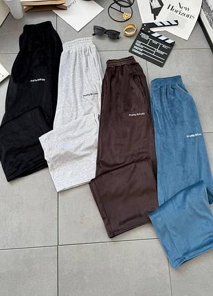 Жіночі велюрові спортивні штани з вишивкою прямі без манжетів 361 b