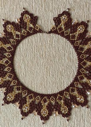 Невероятная праздничная силавка из чешского бисера и бусинок в коричневых тонах.