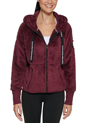 Calvin klein плюшевая кофта шерпа womens performance dropped shoulder zip front jacket