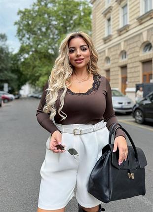 Жіночий лонгслів з мереживом | 4070