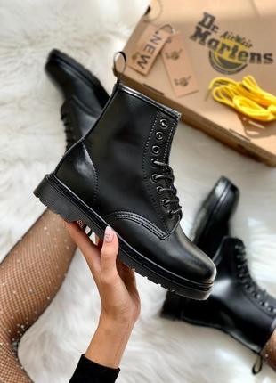 Ботинки dr. martens 1460 smooth mono black fur черевики зимние с мехом1 фото