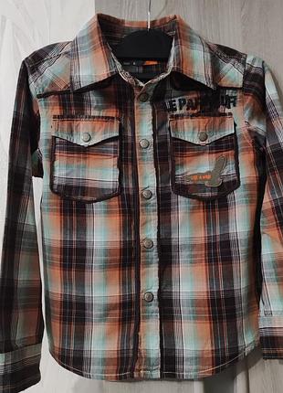 Детская рубашка на мальчика 6-7 лет, рубашка в клетку с длинными рукавами, рубашка детская