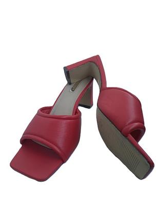 Классические праздничные женские шлепанцы на каблуке, красные мюли