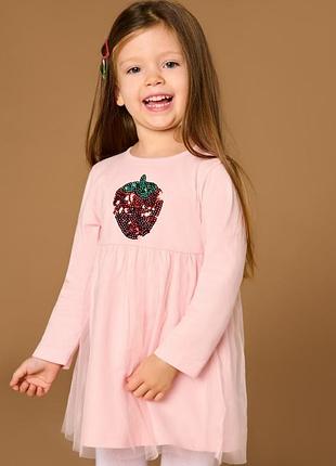 Нарядное розовое платье с длинным рукавом размер 86 на 12-18 мес