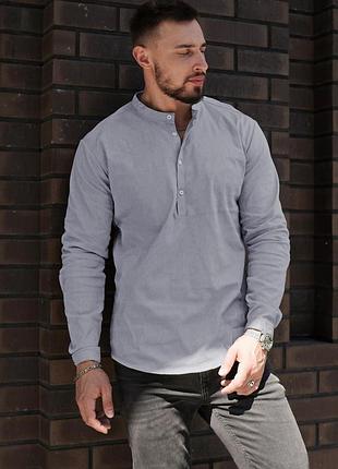 Мужская стильная рубашка на осень в сером цвете premium качества