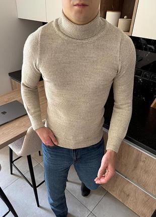 Чоловіча стильний гольф на осінь у бежевому кольорі premium якості