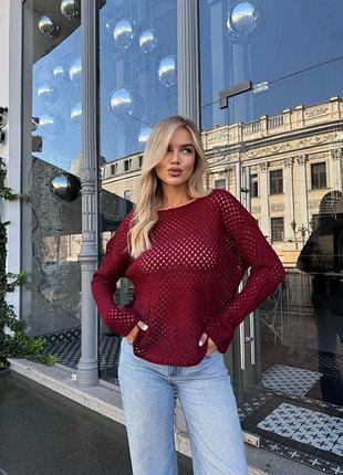 Женский свитер сетка бордовый, черный, серый, коричневый