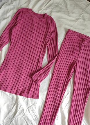 Теплый костюм в рубчик леггинсы и лонгслив shein