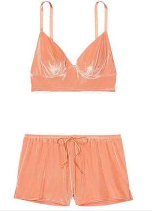 Victorias secret комплект для дома пижама шорты и топ lounge luxe cafe creme
