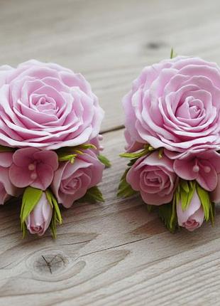 Заколки розовые розы