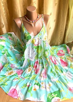 Дизайнерский сарафан 100% хлопок ярусный на тонких шлейках /debbie katz / сша.