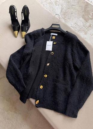 Кардиган оверсайз с карманами и пуговицами шерстяной черный