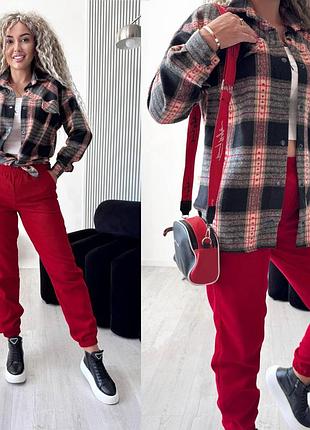 Женский костюм двойка в клетку + джоггеры&nbsp;вельвет