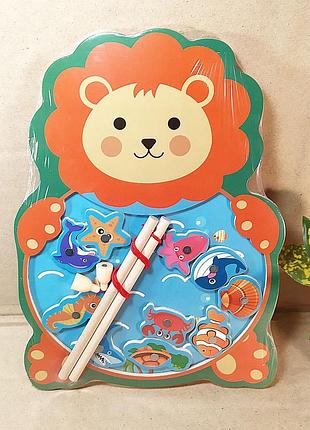 Дитяча магнітна гра риболовля "лев", дерев'яна іграшкова рибалка