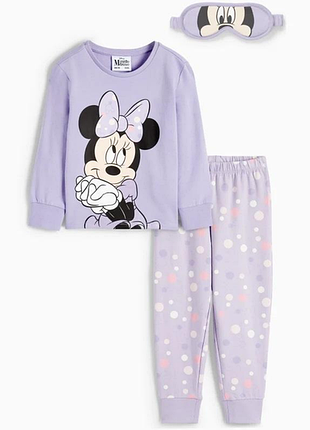 Теплая детская пижама для девочки (кофта+брюки+маска для сна) 128 (8y) минные маус