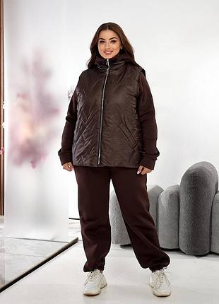 Жіночий спортивний костюм трійка на флісі з жилеткою до 58 розміру