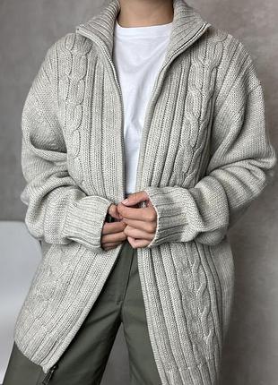 В'язаний кардиган з чоловічого плеча headland premium на змійці розмір xl або оверсайз