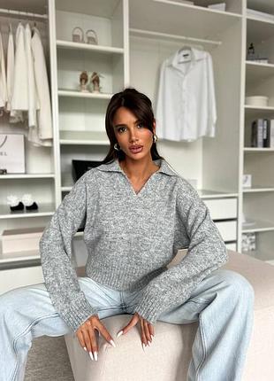 Шерстяной базовый свитер поло