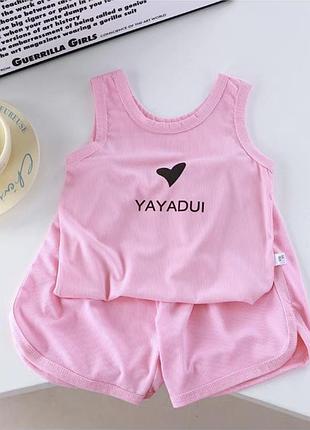 Детский летний костюм (майка, шорты) для девочки, розовый, на 3,4,5,6,7,8,9,10 лет