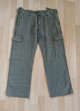 Трендовые брюки карго, штаны палаццо 100% лен yes! miss