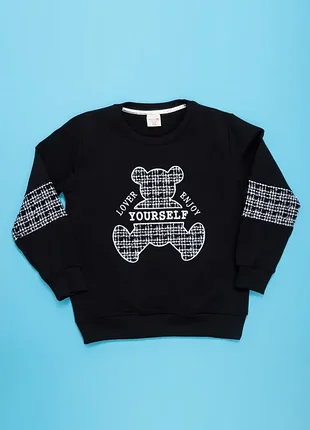 Свитшот для девочек 2828-1 черный мишка