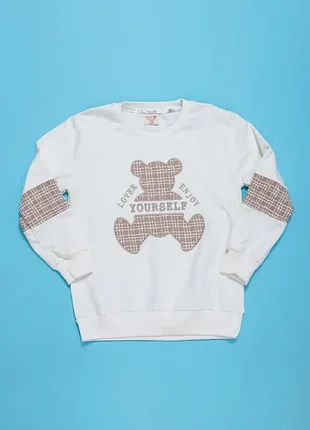Свитшот для девочек 2828-2 белый молочный мишка