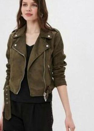 Женская замшевая косуха в цвете хаки