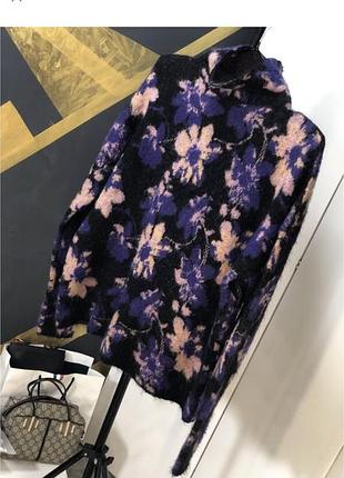 Джемпер maje жіночий теплий светер фіолетовий квітковий альпака