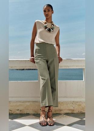 Zara | брюки прямого кроя с высокой талией хаки