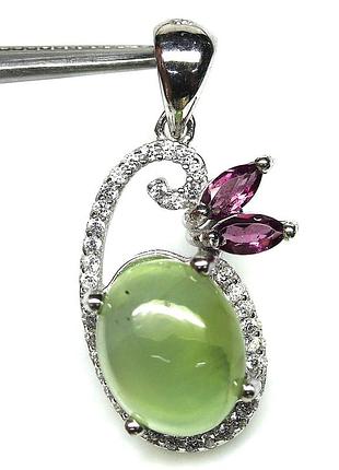 Подвеска серебро 925 натуральный пренит гранат родолит