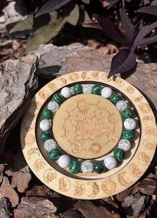 Браслет 8 мм кахолонг цукровий кварц і малахіт