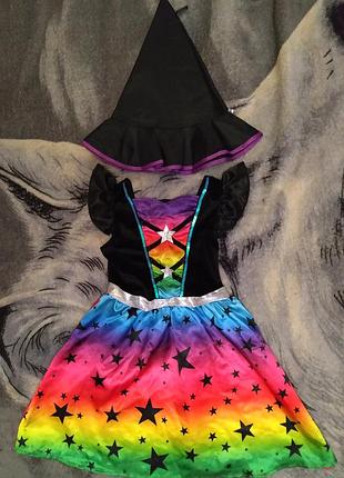 Карнавальньное платье ведьмочки на хеллоуин на девочку 5-6 лет с шляпой