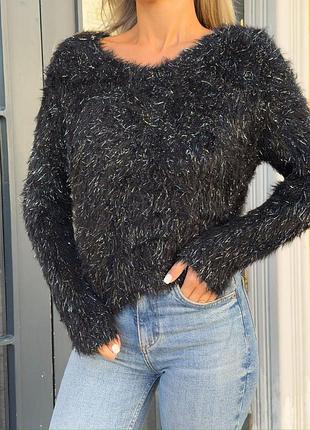 Женский теплый свитер травка с люрексом