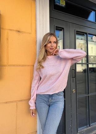 Женский нежный тонкий свитер рукава на резинке, свитер паутинка