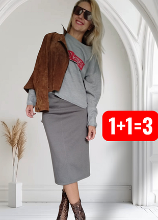 Женская теплая юбка миди с разрезом