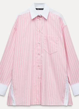 Женская брендовая поплиновая рубашка оверсайз рубашка блузка блуза в полоску новая коллекция бренд zara, р. xs