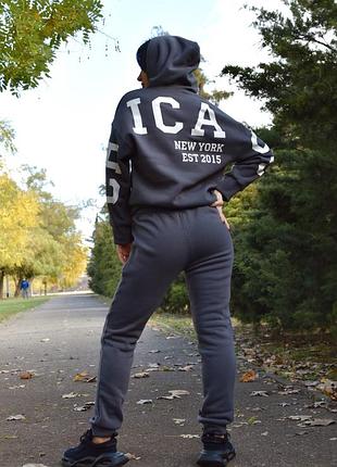 Женский теплый спортивный костюм утепленный на флисе трехнить зима зимний