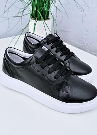 Женские кеды из натуральной кожи черного цвета, арт 9245 (mini)