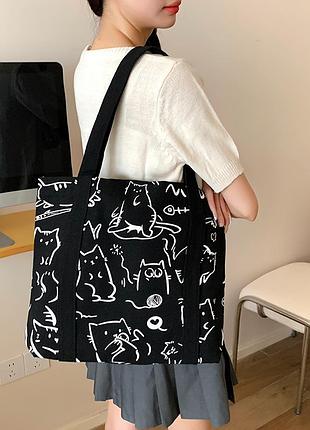 Сумка шоппер белая черная женская