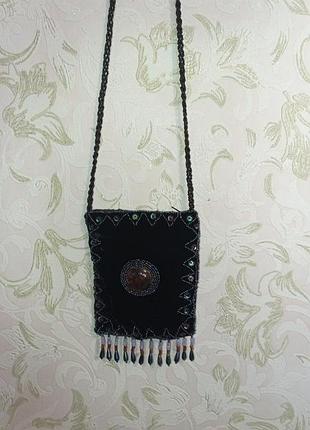 Вечерняя мини сумочка бархат бисер