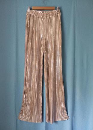Брюки вечерние, нарядные плисерированные золотистые in the styl, 16, высокий рост
