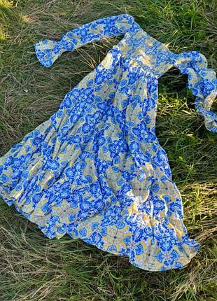 Платье в украинском стиле классное платье на фотосессию миди макси платье резинка свободная легкая невесомая