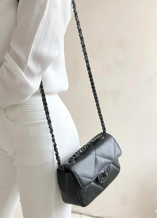 Чёрная женская мини-сумочка кроссбоди из натуральной кожи — модная базовая модель, италия