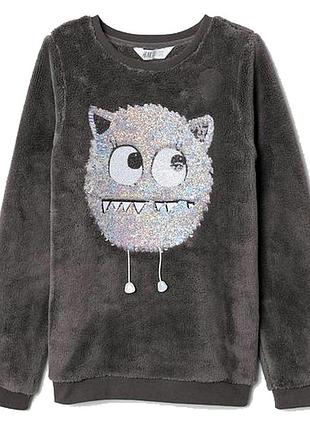 Флисовый свитшот джемпер h&amp;m на девочку р.92, 1,5-2 года, пайетки*71607*