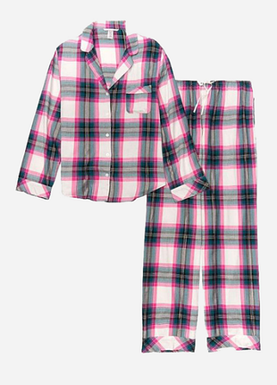 Victorias secret пижама рубашка и штаны satin long pajama set in a box pink grey