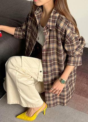 Накладной платеж ❤ коттоновая оверсайз удлиненная рубашка в клетку в клетку