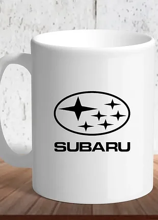 Белая кружка (чашка) с логотипом автомобиля "subaru6"